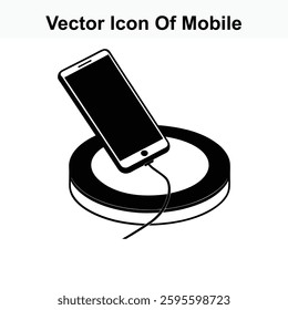 Vector Icon of Mobile Phone on Wireless Charging Pad Modern Technology Device