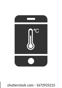 Vector icon of a mobile phone with a temperature sensor. Simple flat design for apps and websites.