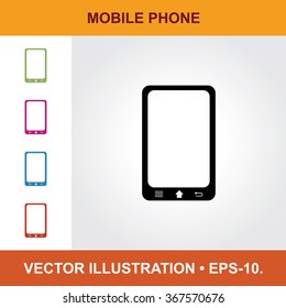 Vector Icon Of Mobile Phone With Title & Small Multicolored Icons. Eps-10.