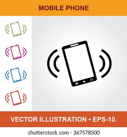Vector Icon Of Mobile Phone With Title & Small Multicolored Icons. Eps-10.