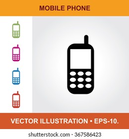 Vector Icon Of Mobile Phone With Title & Small Multicolored Icons. Eps-10.