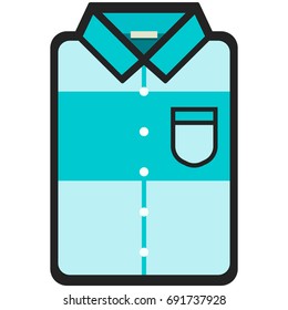 Vector Icon of a modern blue shirt with big stripe for men or woman in flat style. Pixel perfect. Bussiness and office look. For shops and stores 
