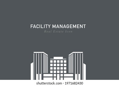 vector icon of modern building with high-rise towers for facility services and management