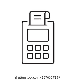 Un ícono de Vector de una caja registradora moderna con Comprobante y Botones, creado en estilo de línea con trazo editable