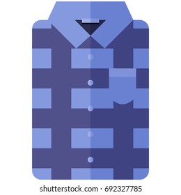 Vector Icon of a modern dark blue shirt with plaid for men or woman in flat style without lines. Pixel perfect. Bussiness and office look. For shops and stores 