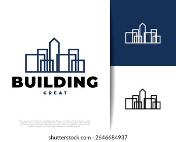 Ícone vetorial dos edifícios modernos e arranha-céus da cidade. Perfeito para projetos de design urbano, arquitetura, imobiliário, viagens e negócios. Escalável, editável e versátil.