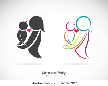 Vector icon of a mom and baby on white background, Expression of love.