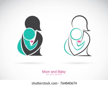 Vector icon of a mom and baby on white background, Expression of love.