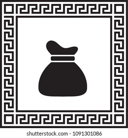 vector icon money bag in a frame with a Greek ornament