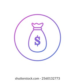 Vector icon of money bag, money storage symbol flat design.