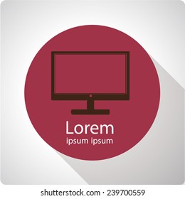 Vector icon "monitor" on a red circle with a long shadow