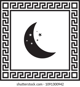 Vector icon moon in a frame with a Greek ornament