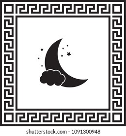 Vector icon moon in a frame with a Greek ornament