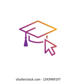 Vector icon of a mortarboard in bright gradient colors for internet and online education, e-learning resources, distant online courses, universities and schools.