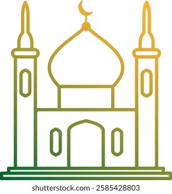 A vector icon of a mosque, featuring smooth outline gradient hues for an elegant and modern design. Ideal for diverse projects