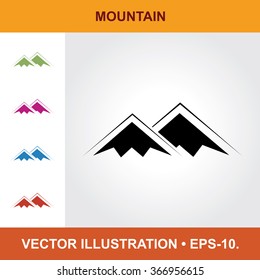 Vector Icon Of Mountain With Title & Small Multicolored Icons. Eps-10.