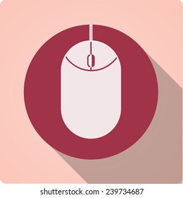 Vector icon "mouse" on a red circle with a long shadow