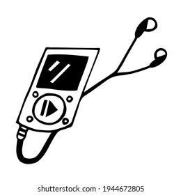Vector icon mp3 player. Isolated doodle illustration on white background. Hand drawn music player outline, simple illustration