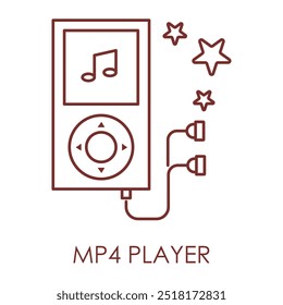 Vektorsymbol für MP4-Player. Stellt ein tragbares Gerät für die Wiedergabe von Musik und Videos dar, das für Multimedia-Unterhaltung unterwegs entwickelt wurde.