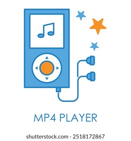 Vektorsymbol für MP4-Player. Stellt ein tragbares Gerät für die Wiedergabe von Musik und Videos dar, das für Multimedia-Unterhaltung unterwegs entwickelt wurde.