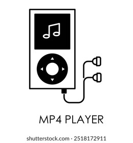 Ícone de vetor para MP4 player. Representa um dispositivo portátil para reproduzir música e vídeos, projetado para entretenimento multimídia em qualquer lugar.