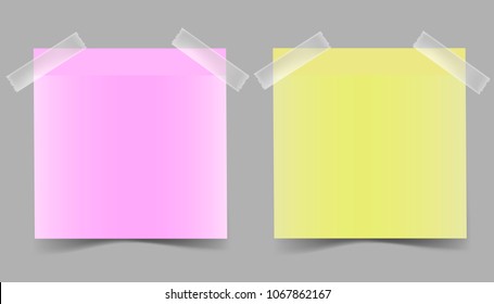 Vector icon multicolored blank sticker for notes, pasted with adhesive tape. Realistic  sticker with shadow