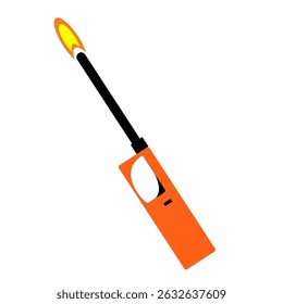 Vector icon of a multi-purpose gas igniter with a visible flame 
at the tip, commonly used for lighting stoves, candles, or cigarettes, 
designed with a long body and trigger, illustration in flat art