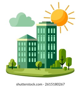 Vector icon with multi-storey eco house and clean energy