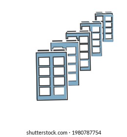 Edificio de varios pisos con icono vectorial, distrito de la ciudad sobre fondo blanco aislado.