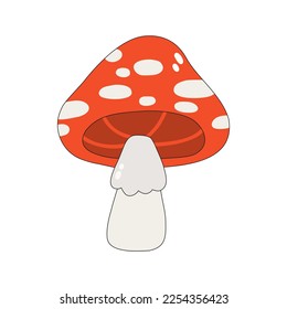 Vector icon of mushroom fly agaric in cartoon style. Psychedelic mushroom. Isolated illustration on a white background