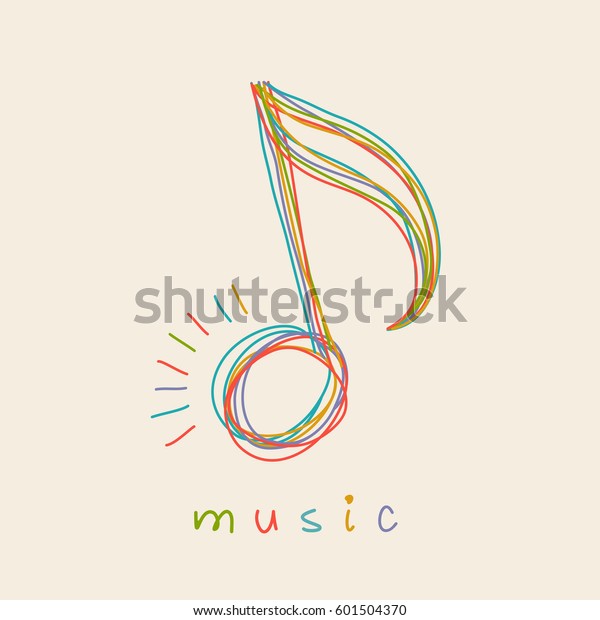 落書き風のベクター画像アイコン音楽の音符 ロゴデザインテンプレート 手描きのかわいいアイコン 印刷用の抽象的な装飾的なモノクロイラスト ウェブ のベクター画像素材 ロイヤリティフリー