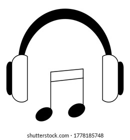 Vector icon. Music. Note and earphones