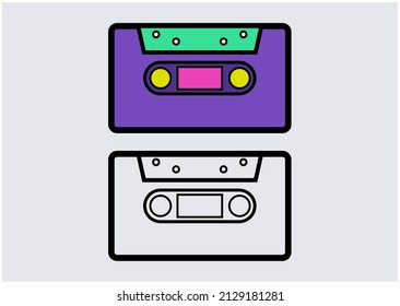 Vector Icon music tape or video player cassette. Flat icon design