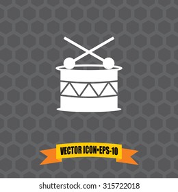 Vector Icon of Musical Drum on Dark Gray Background. Eps.10.