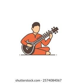 Vector icon Musician playing traditional instruments on a white background