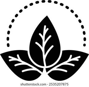 Vector icon of Natural. A leaf surrounded by dotted lines representing the concept of natural products and organic origins. Ideal for natural brands, eco-friendly products