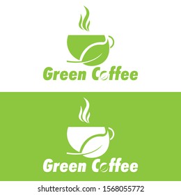 Vector icon of the Nature Eco Coffee symbol with the logo design of the leaf and coffee bean logo.