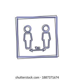 Vector icon need to keep distance between people on cartoon style on white isolated background.