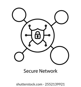 Vector icon for network security. Features a lock integrated with a network diagram to highlight safe data transmission.