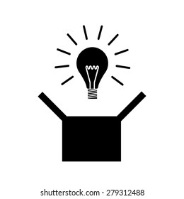 Vector icon of new idea bulb out of the box | black modern flat design conceptual pictograms and illustrations isolated on white background