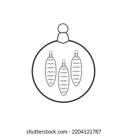 Vector icon of New Year decoration. Christmas tree ball and cones.