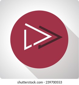 Vector icon "next" on a red circle with a long shadow