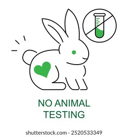 Vector icon for No Animal Testing. Icon of a rabbit with a crossed-out lab flask to represent cruelty-free and no animal testing products.