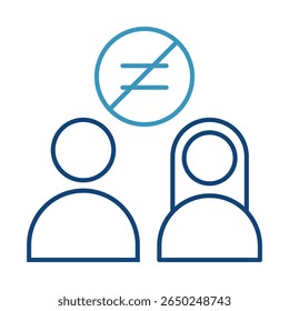 Vector icon of No Discrimination – Equal Sign Representing Fairness and Equal Rights in AI Systems. Black Outline.