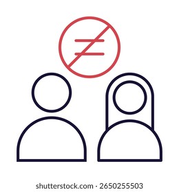 Vector icon of No Discrimination – Equal Sign Representing Fair Treatment in AI Systems.Outline illustration..