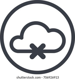 Vector Icon of a no file found in the cloud warehouse in line art style. Pixel perfect. Player and multimedia icon.