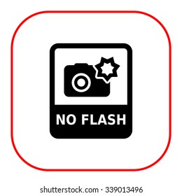 Vector icon of No flash sign depicting snapshot camera with flash and inscription