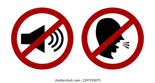 Vector icon of "no noise allowed" or "keep quiet" sign in two different variations.