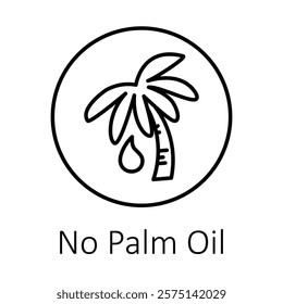 Vector icon for No Palm Oil. A bold design with a palm tree crossed out, symbolizing sustainable and eco-friendly practices.