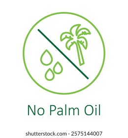  Vector icon for No Palm Oil. A bold design with a palm tree crossed out, symbolizing sustainable and eco-friendly practices.